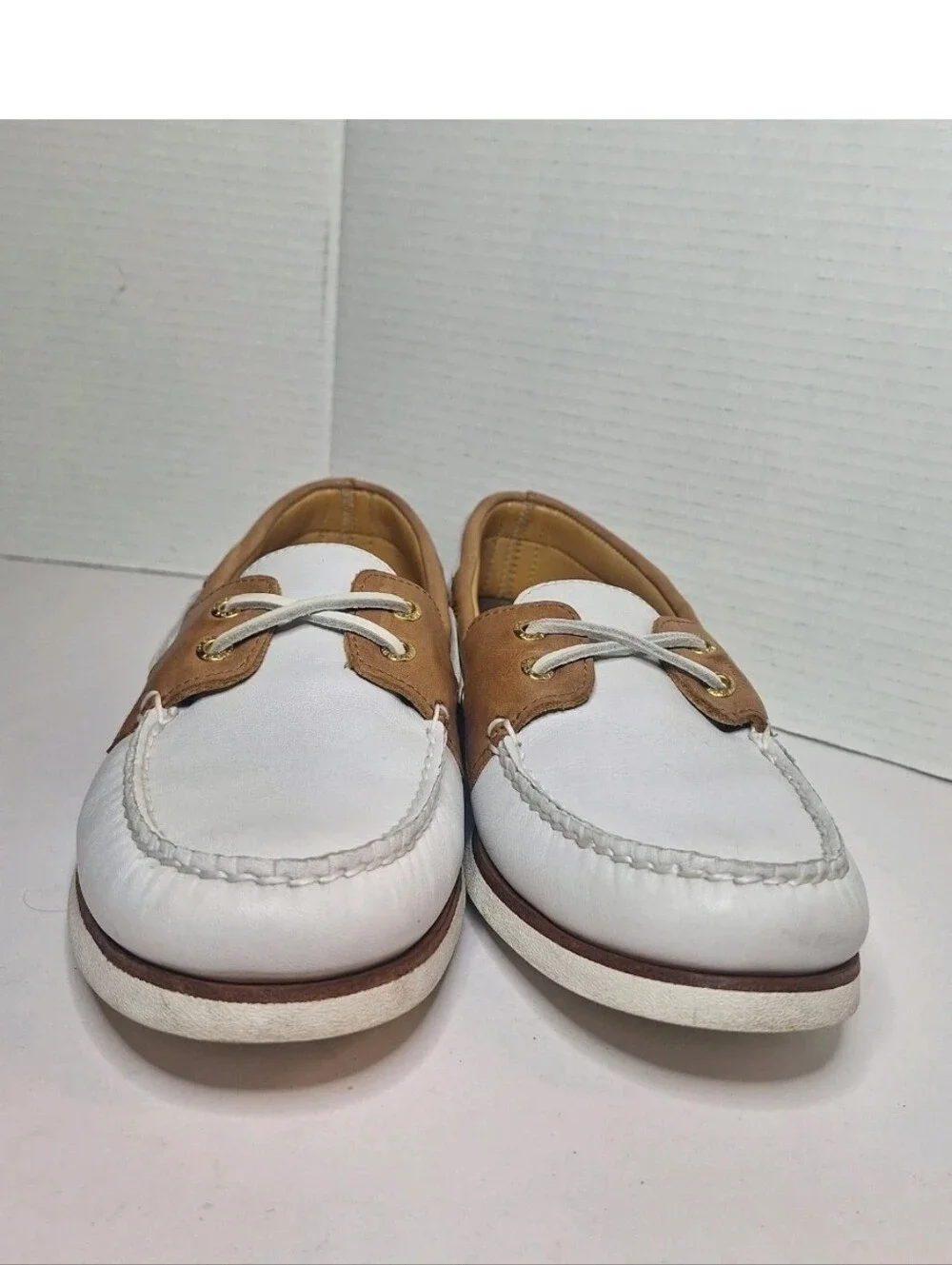 Sperry Authentic Gold Cup 2 EYE Boat Shoes Ivory Leather Lambskin Lining Mens 9